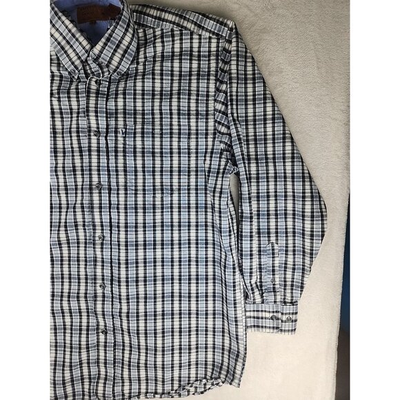 Coyote Mood Shirt Mens Large White/Blue Square Plaid Long Sleeve Snap Western - Picture 3 of 13